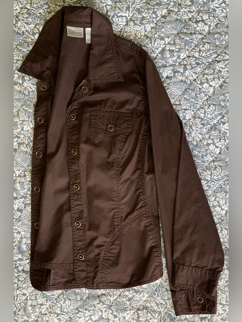 Chico's Dark Chocolate Brown Utility Snap Jacket Small